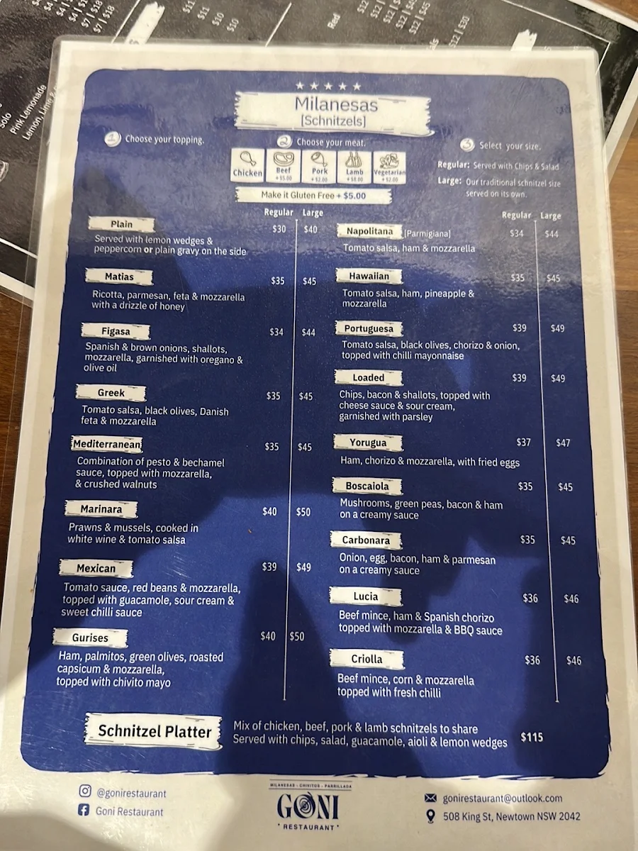 Menu, Goni Restaurant