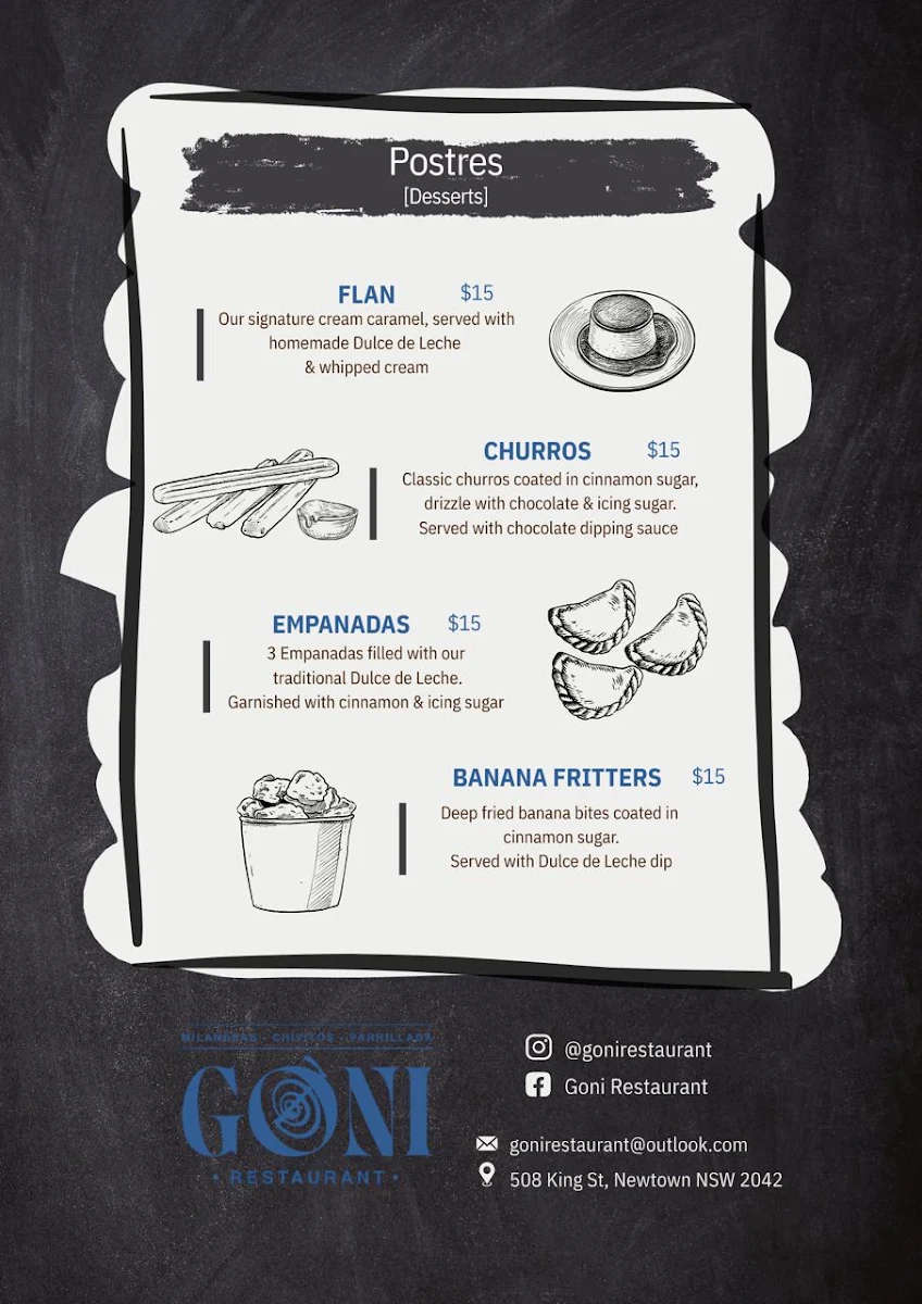 Menu, Goni Restaurant