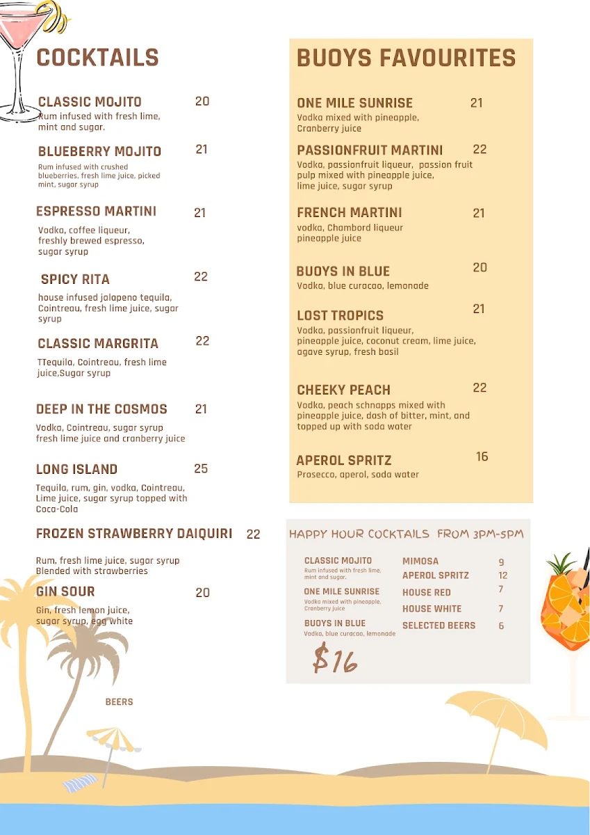 Menu, The Buoys Nelson Bay - Restaurant, Cafe And Bar