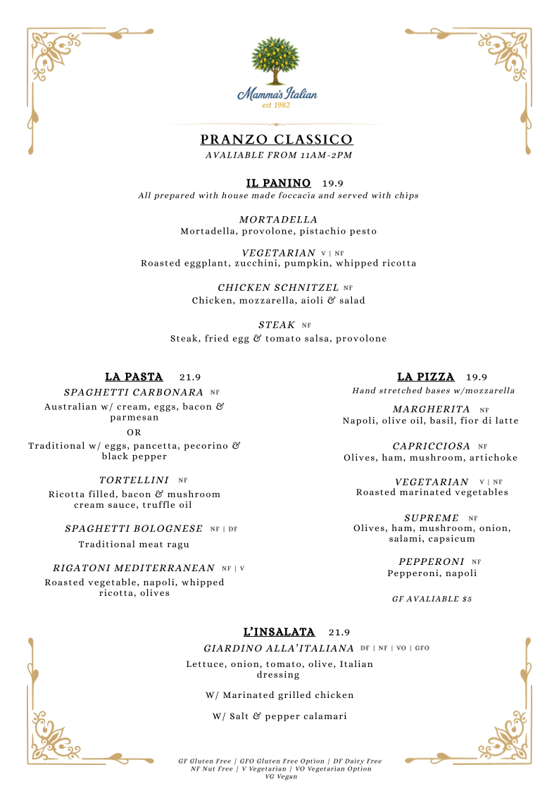 Menu, Mamma's Italian