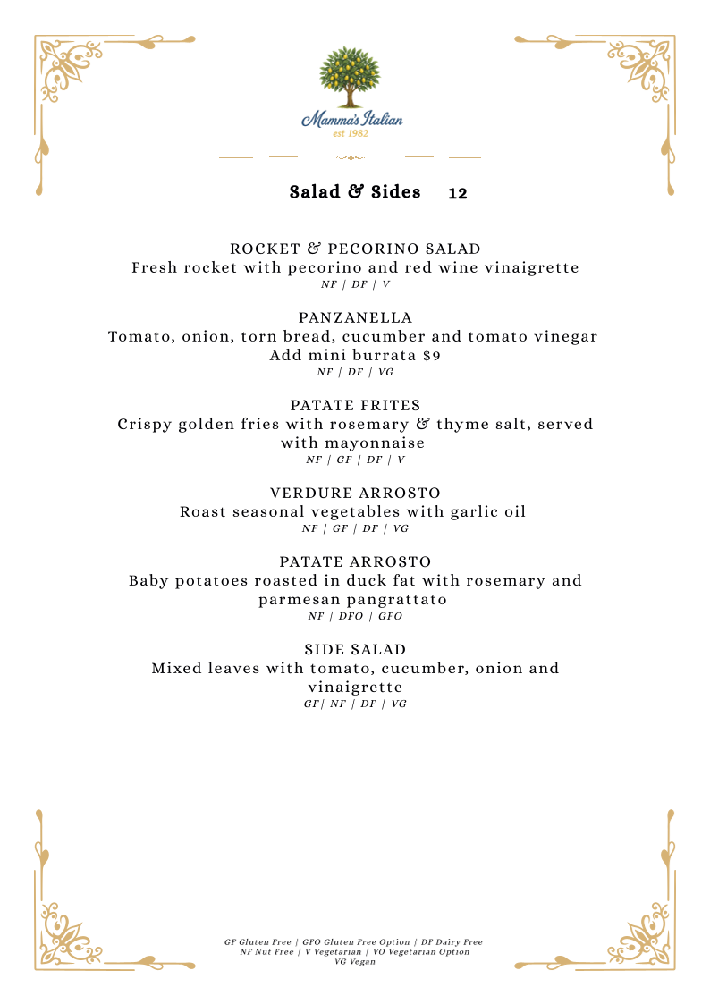 Menu, Mamma's Italian