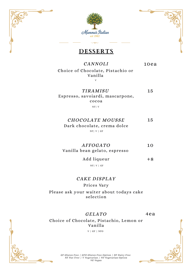 Menu, Mamma's Italian
