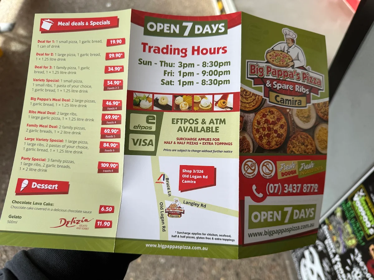 Menu, Big Pappa's Pizza & Spare Ribs