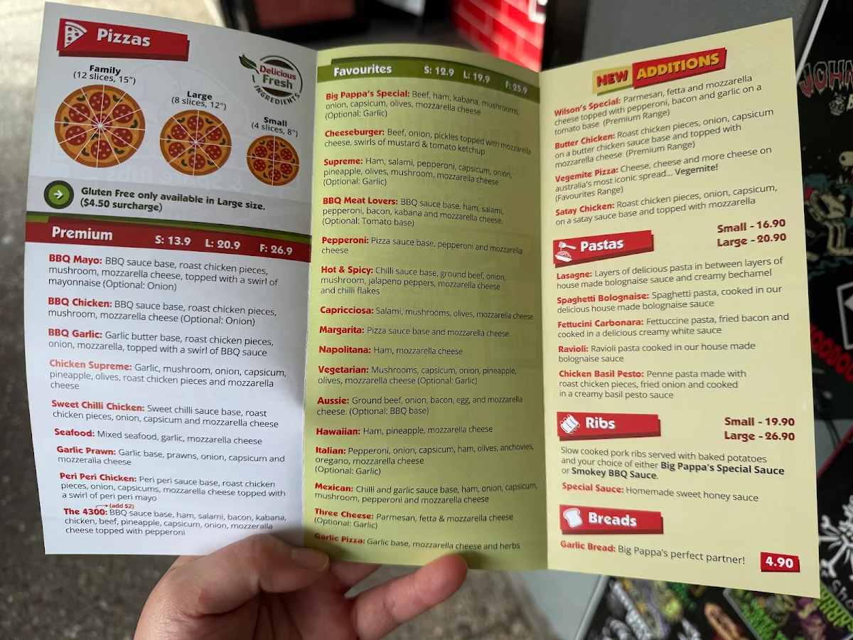 Menu, Big Pappa's Pizza & Spare Ribs