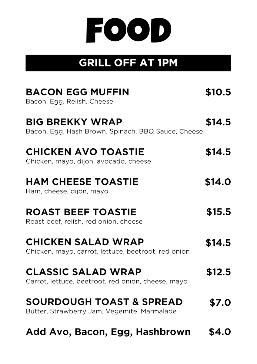 Menu, revs coffee