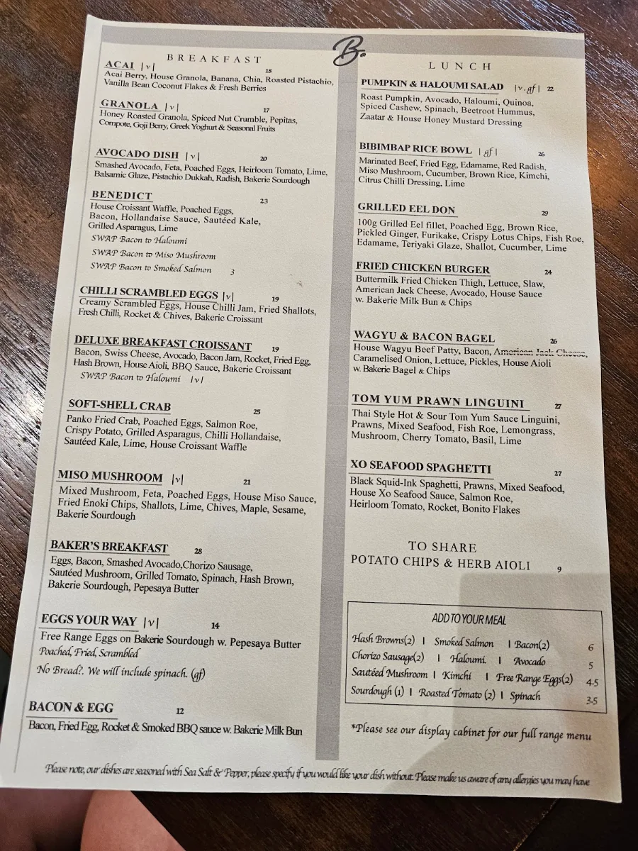 Menu, Bakerie@