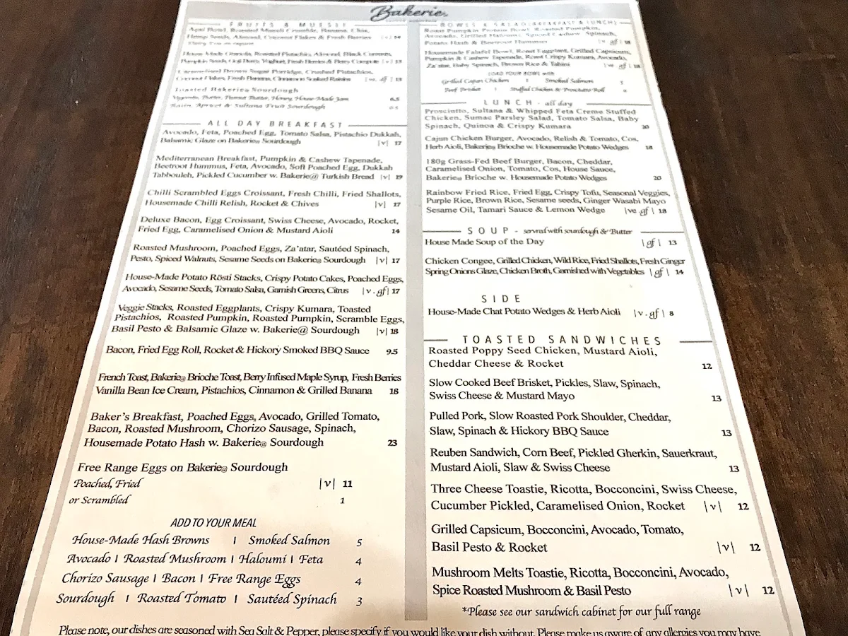 Menu, Bakerie@