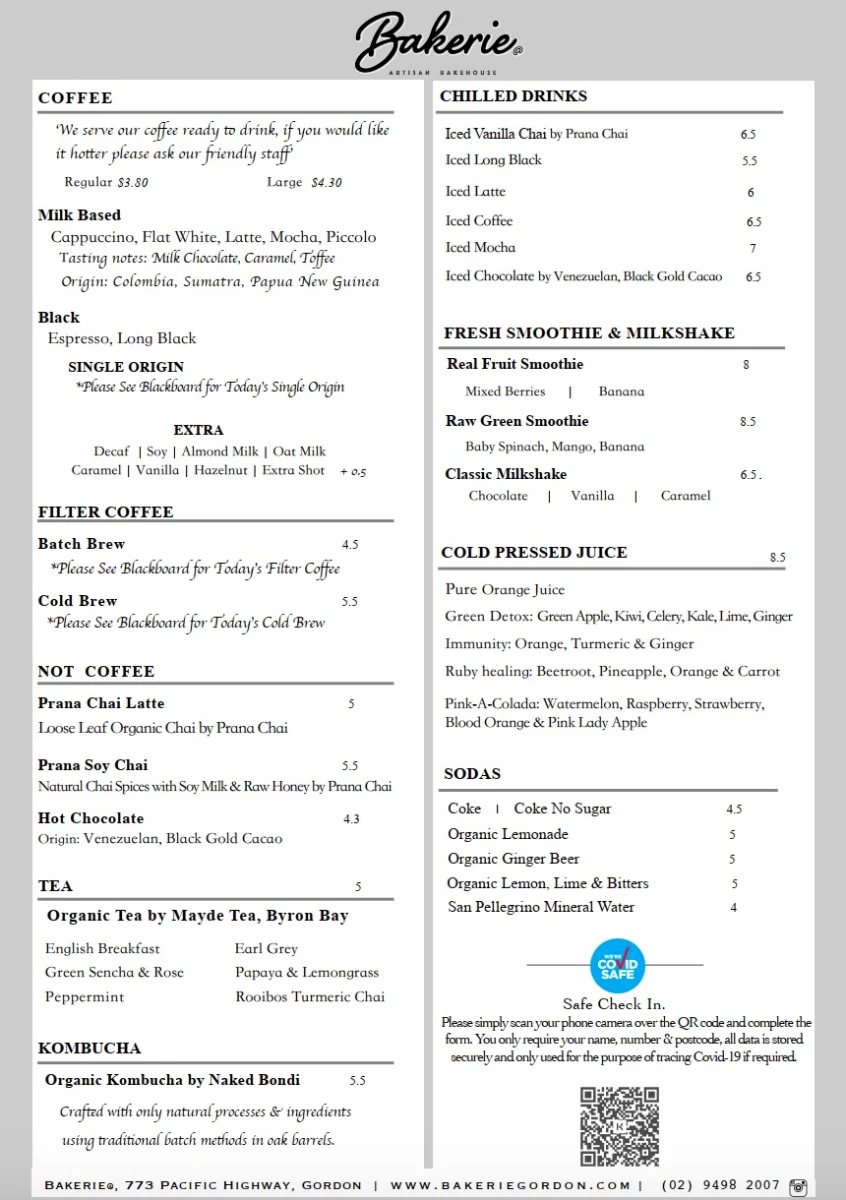 Menu, Bakerie@