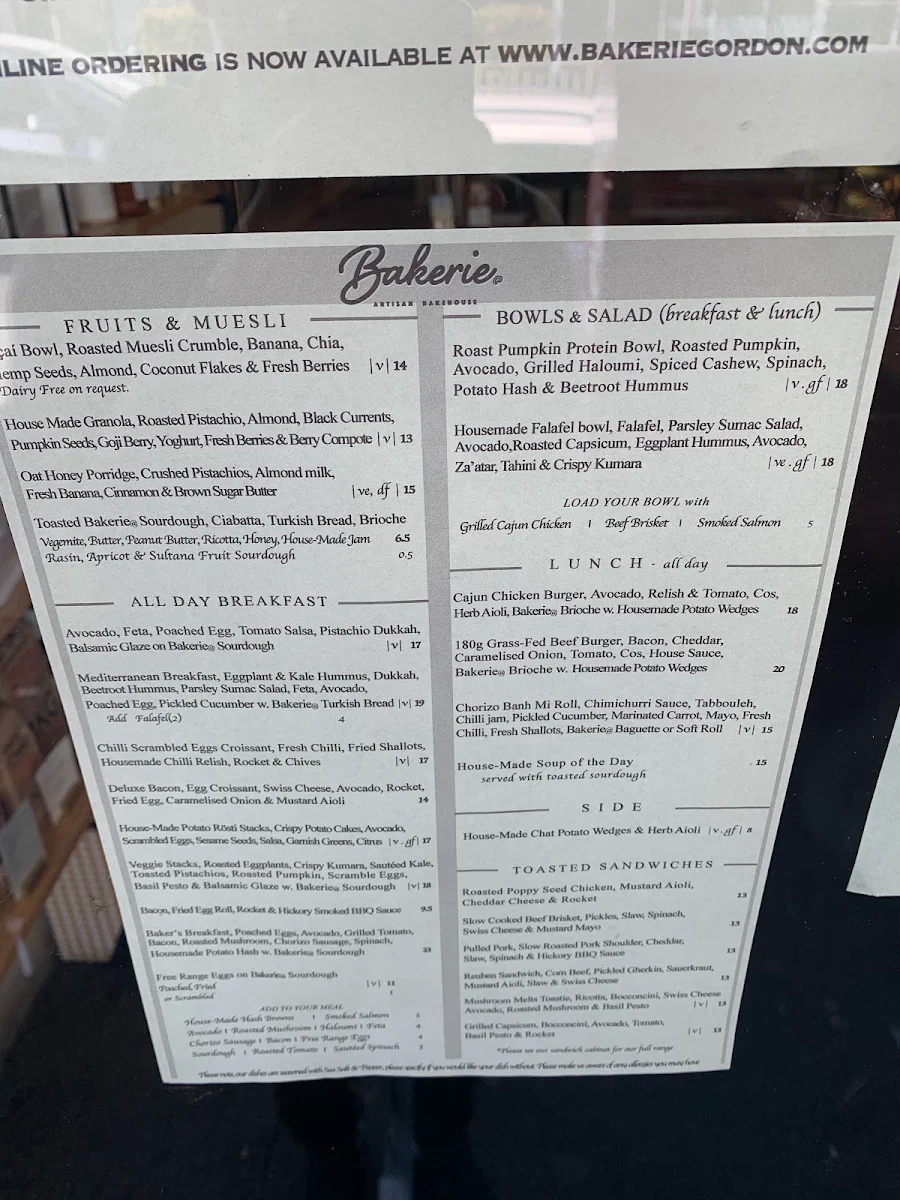 Menu, Bakerie@