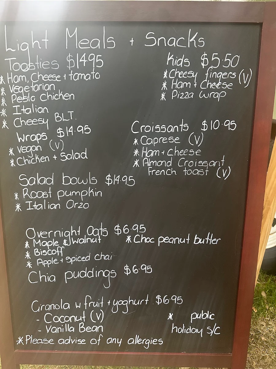 Menu, Kindred Coffee @ Milton