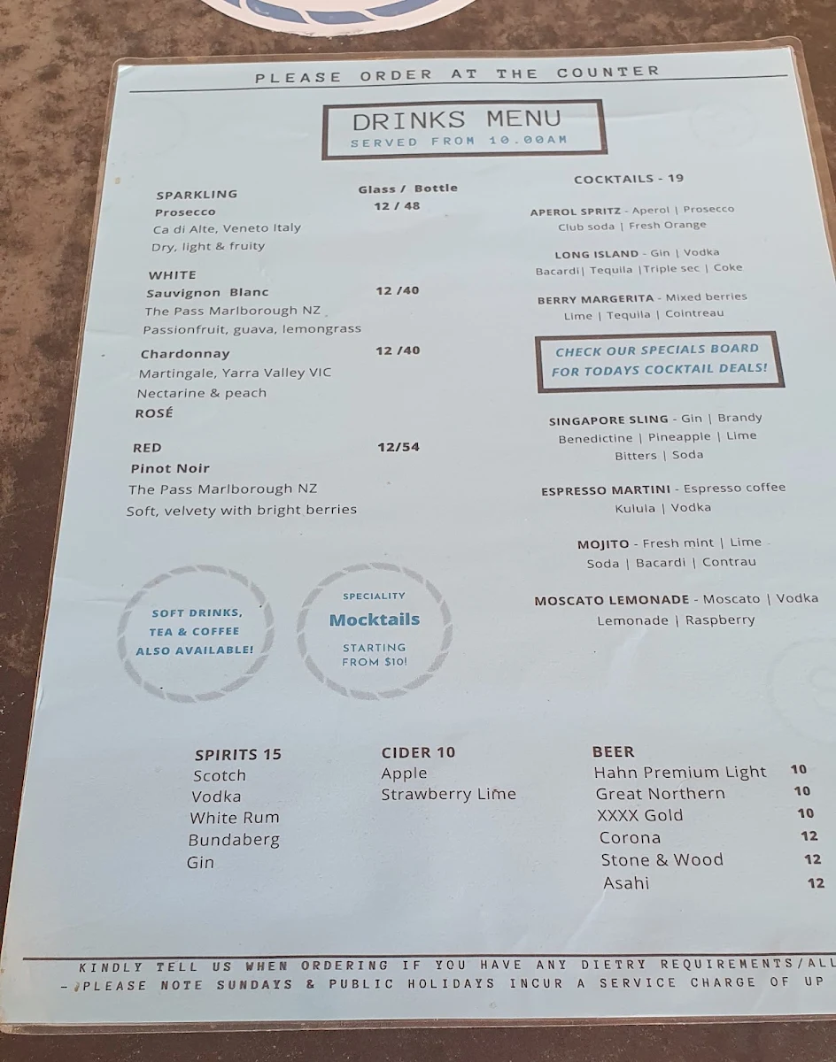 Menu, Sanctum Harbourtown