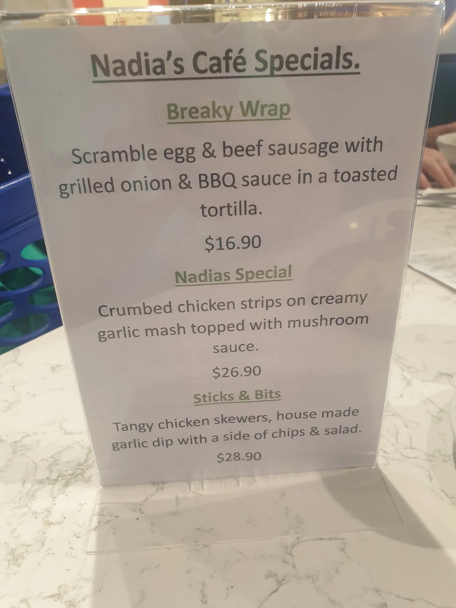 Menu, Nadia’s Cafe Blacktown