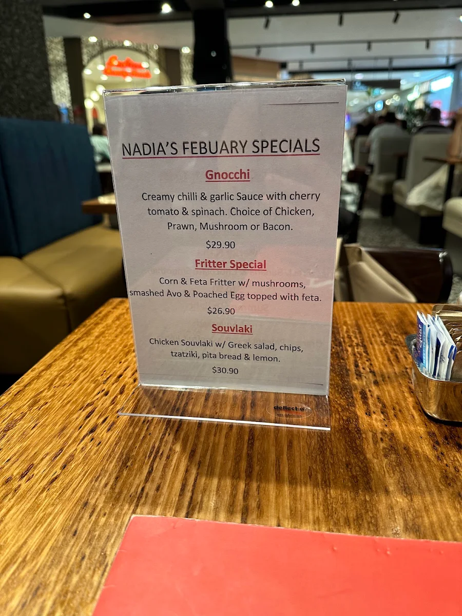 Menu, Nadia’s Cafe Blacktown