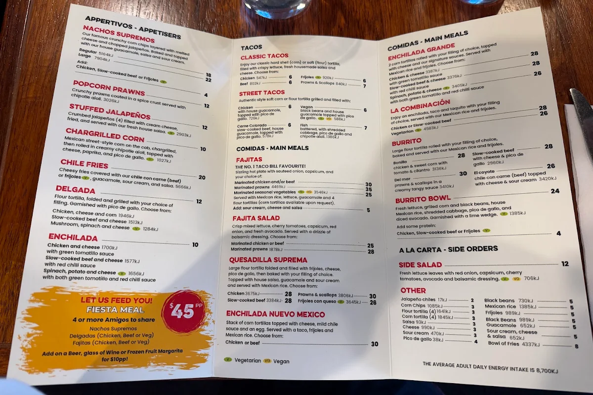 Menu, Taco Bill - Croydon