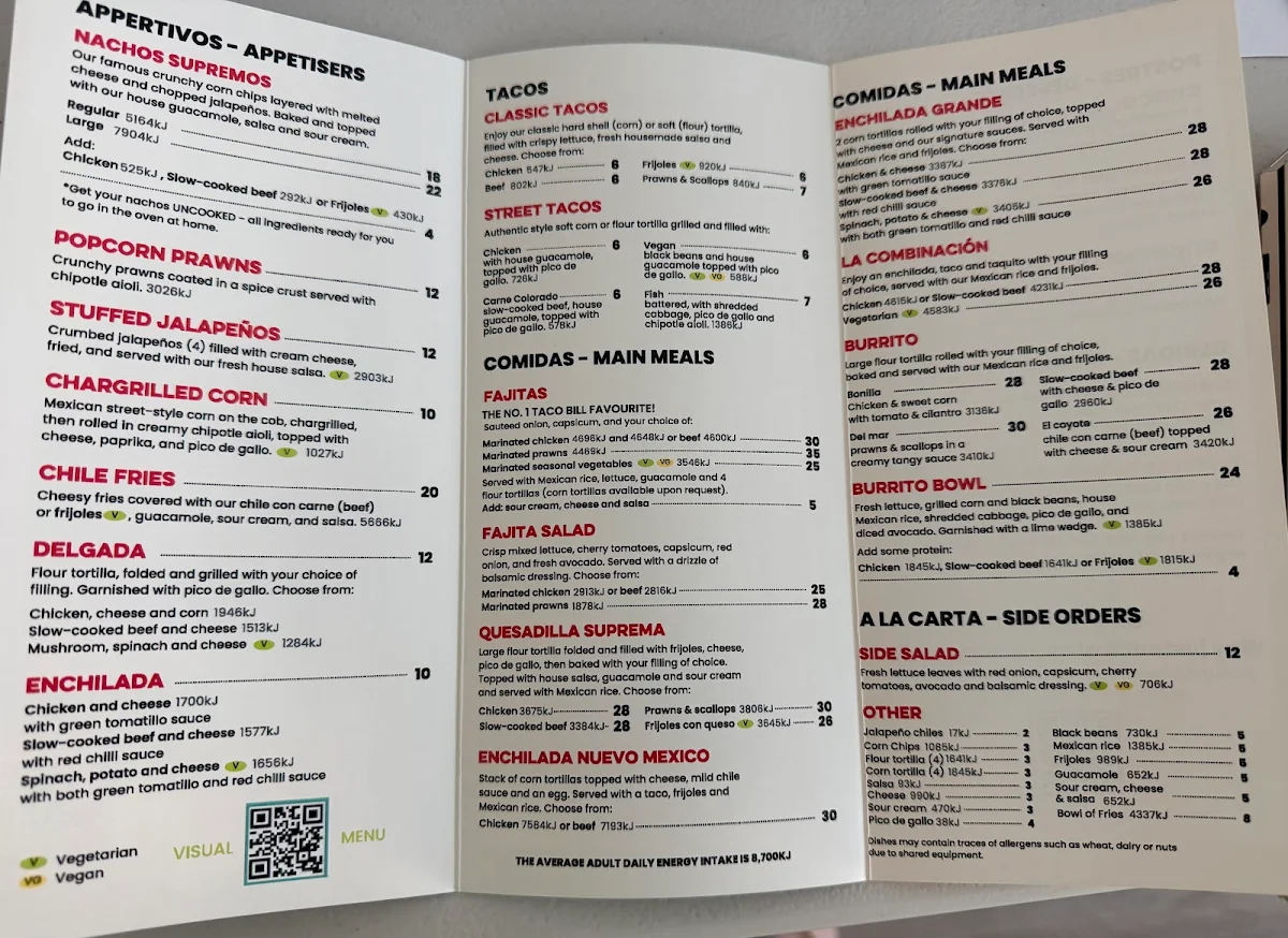 Menu, Taco Bill - Croydon