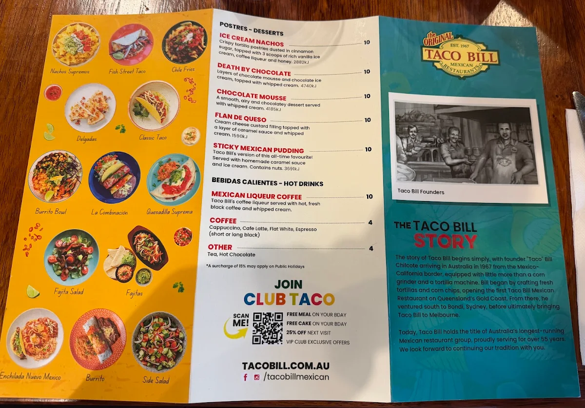 Menu, Taco Bill - Croydon