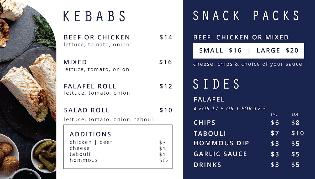 Menu, Dilara Kebabs and Street Food