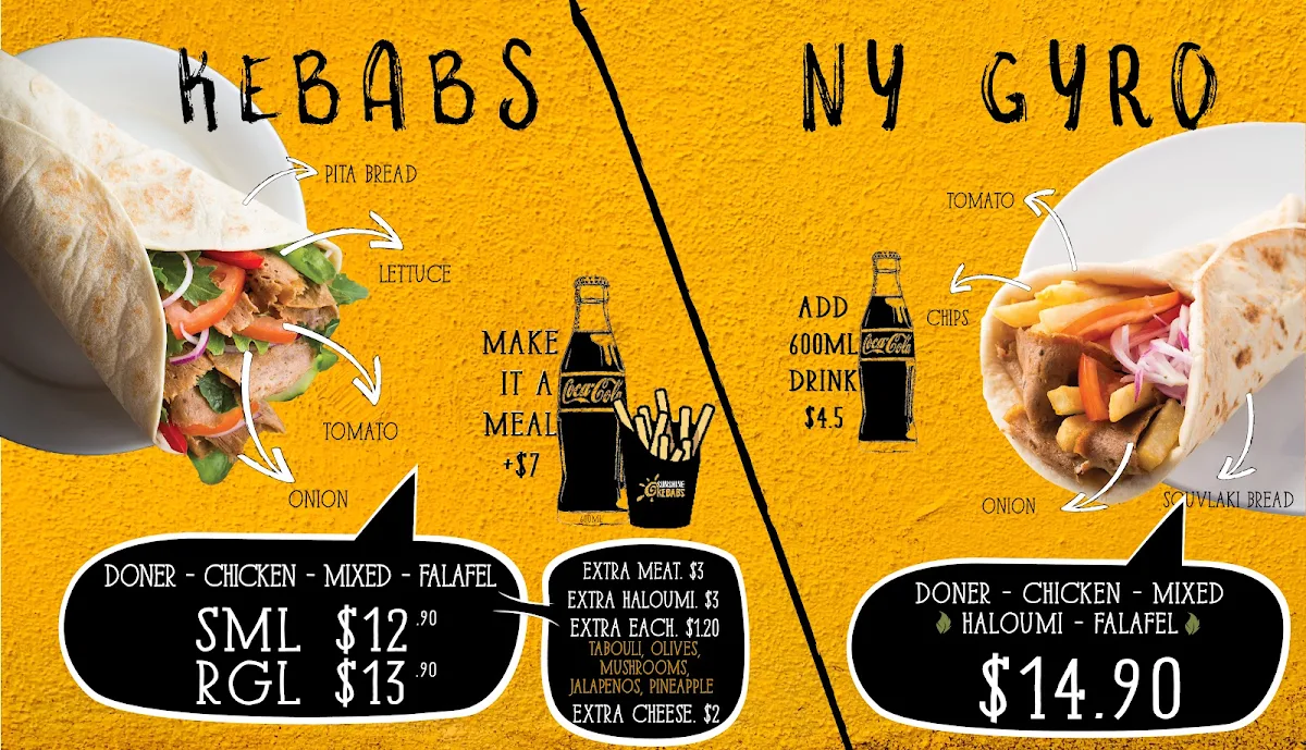 Menu, Sunshine Kebabs - Southport