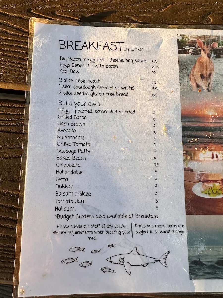 Menu, Tipplers cafe