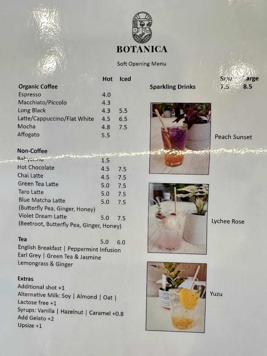 Menu, Cafe Botanica