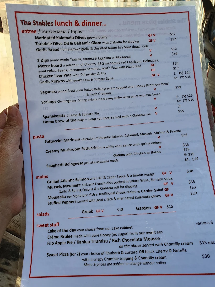 Menu, The Stables