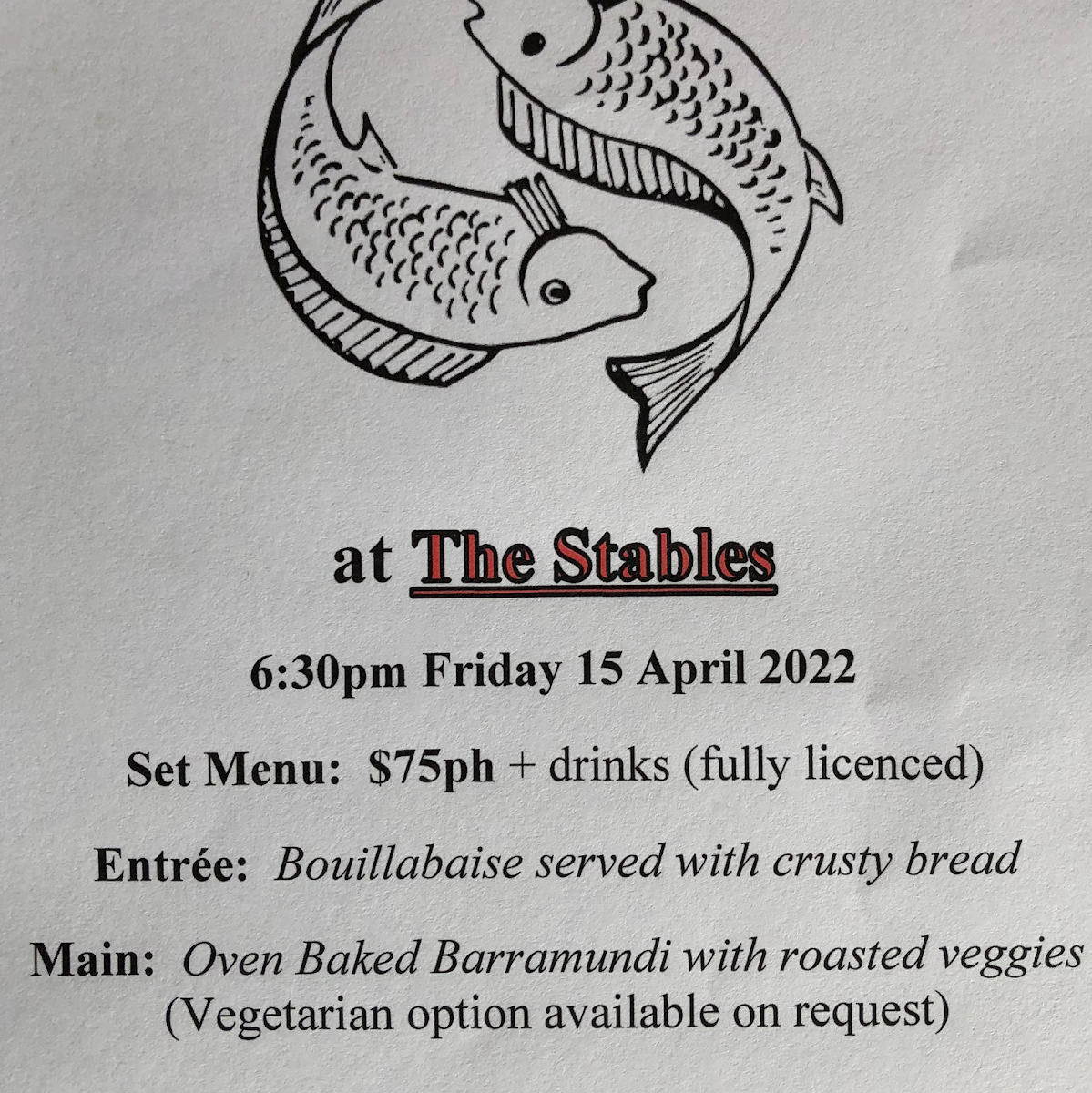 Menu, The Stables