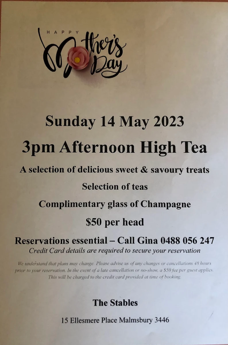 Menu, The Stables