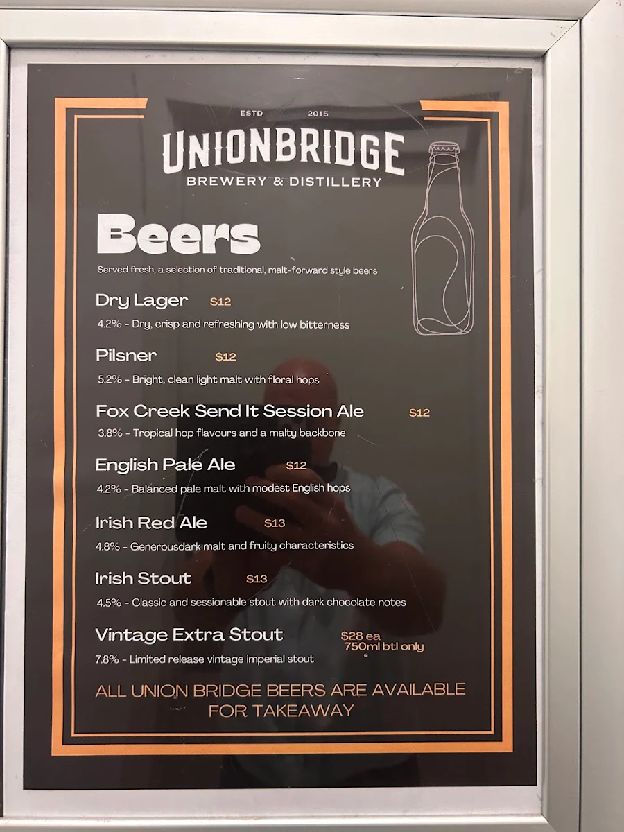 Menu, Union Bridge on Franklin