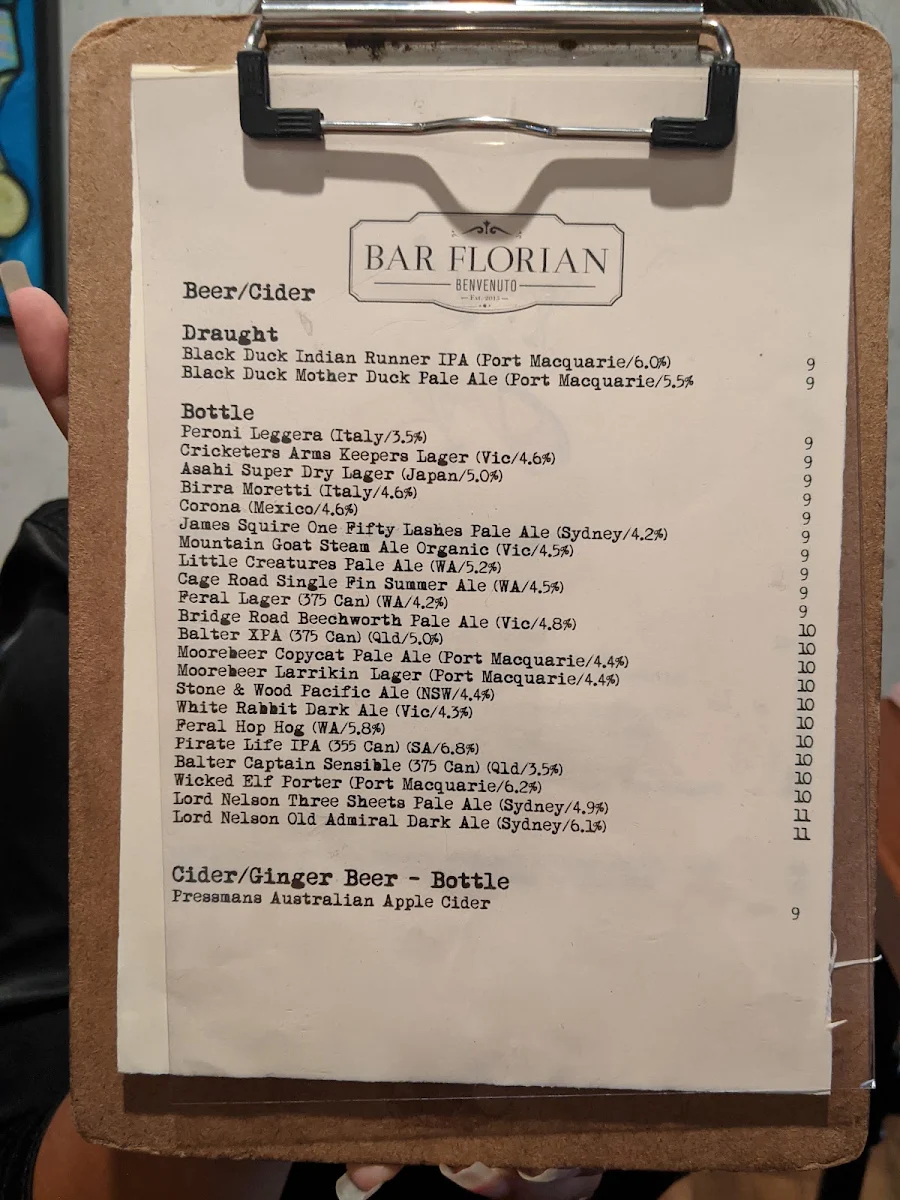 Menu, Bar Florian