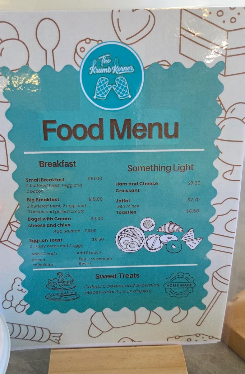 Menu, The Krumb Korner