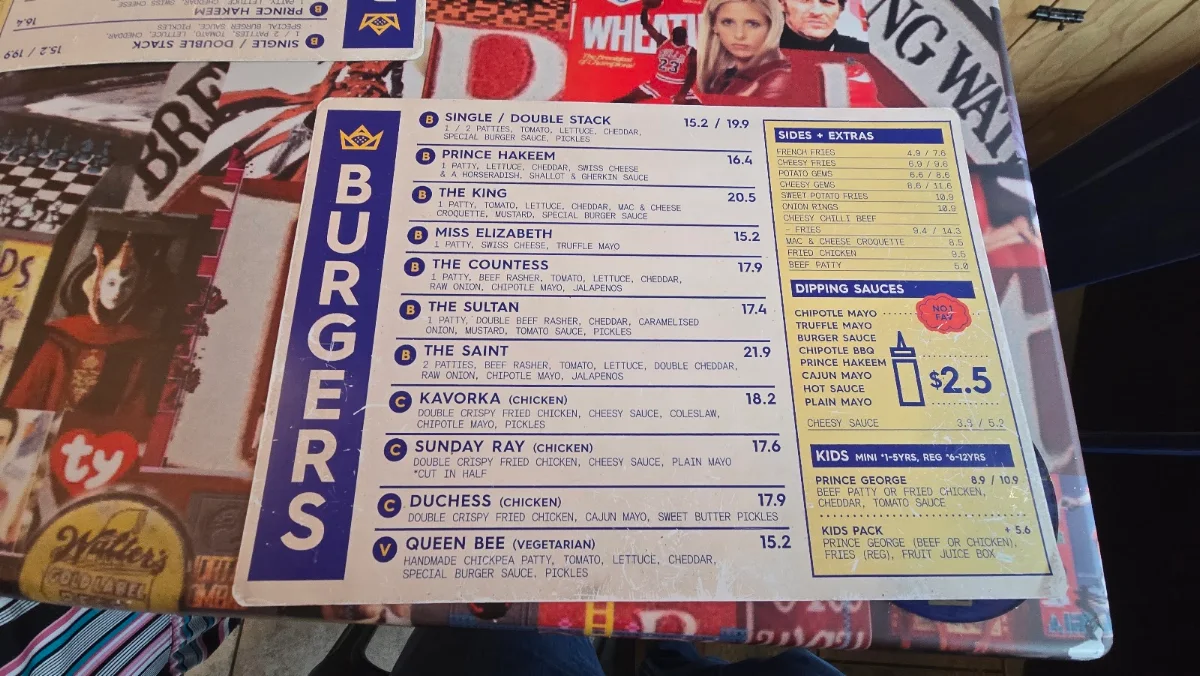 Menu, Royal Stacks Essendon