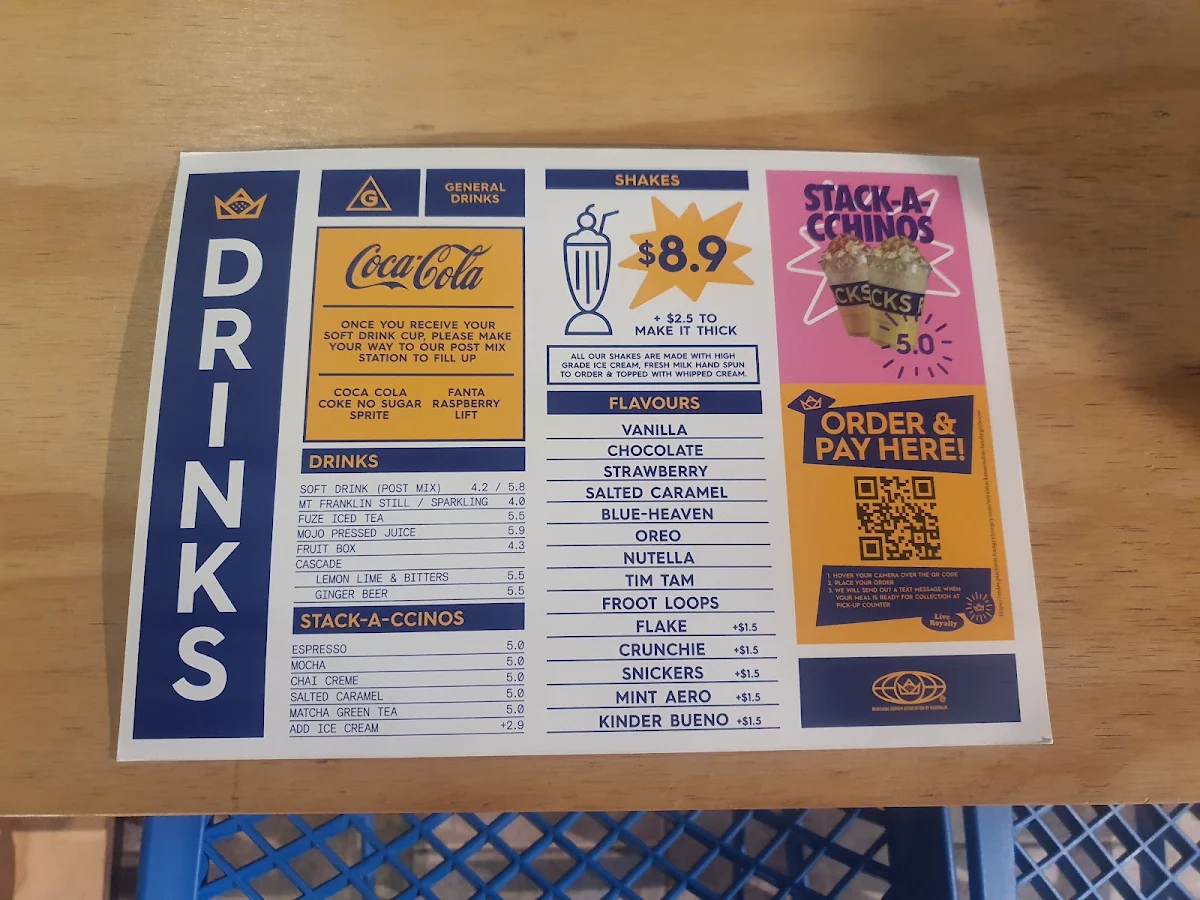 Menu, Royal Stacks Essendon