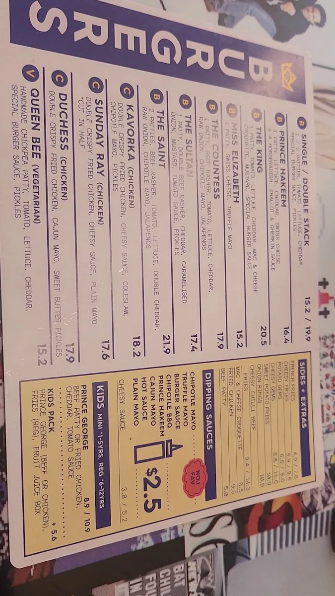 Menu, Royal Stacks Essendon