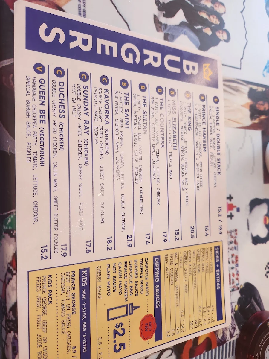 Menu, Royal Stacks Essendon