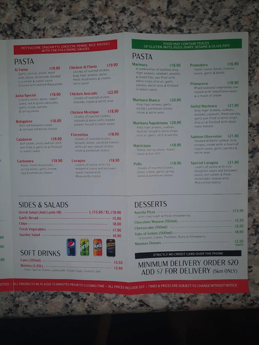 Menu, ItalianIssimo Pizza & Pasta