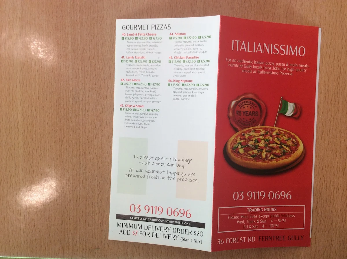 Menu, ItalianIssimo Pizza & Pasta