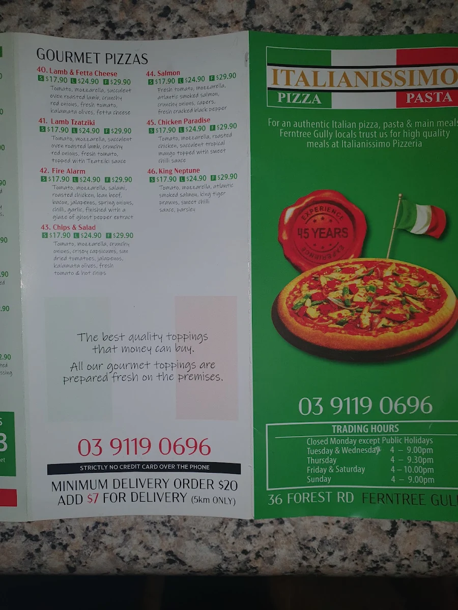 Menu, ItalianIssimo Pizza & Pasta