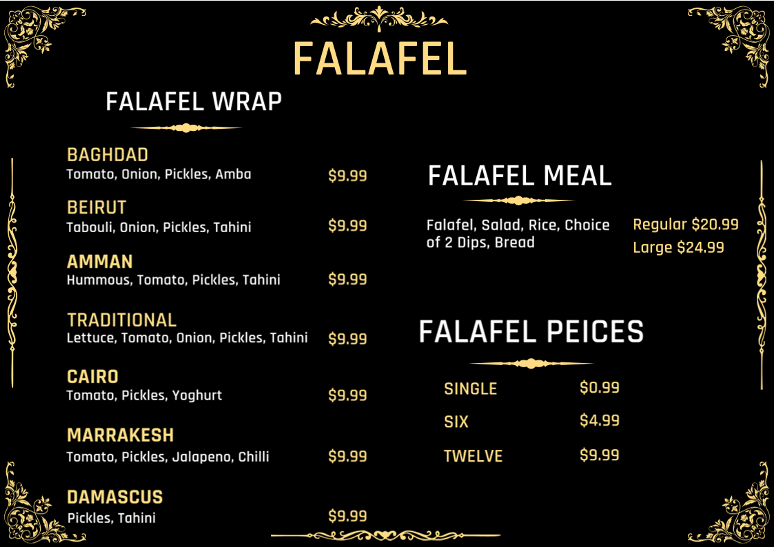 Menu, Ishtar Shawarma and Grill