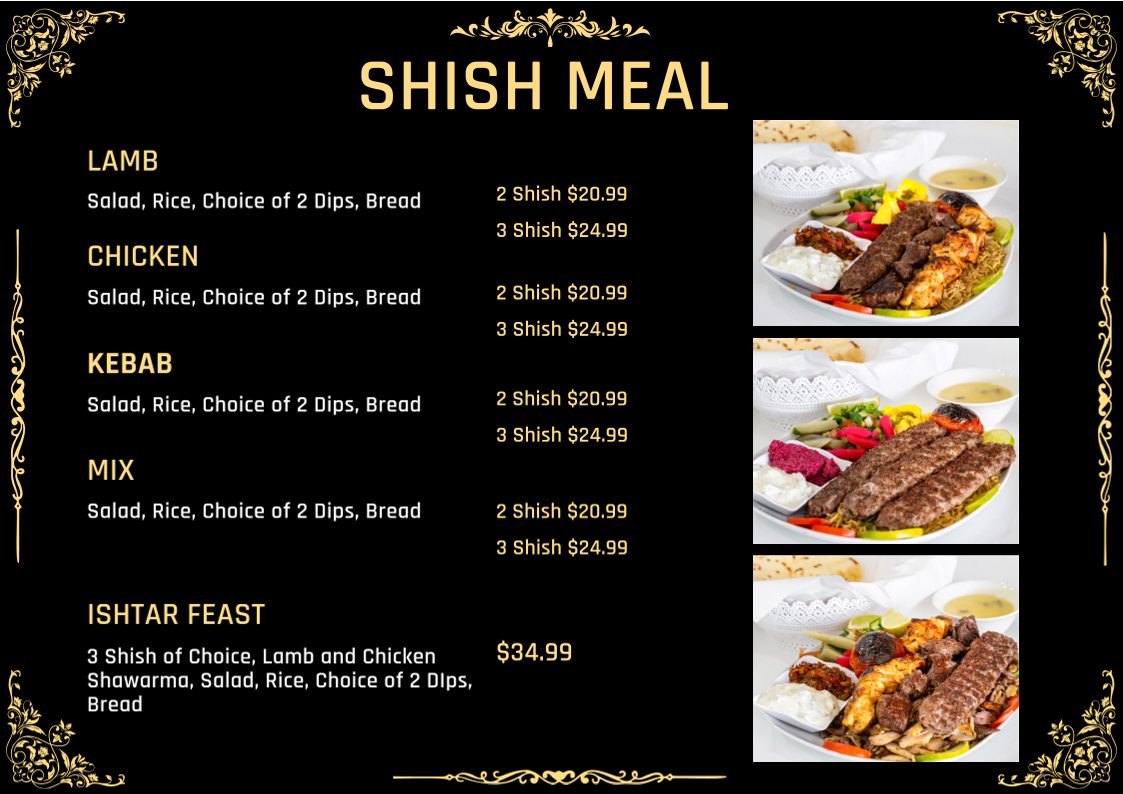 Menu, Ishtar Shawarma and Grill