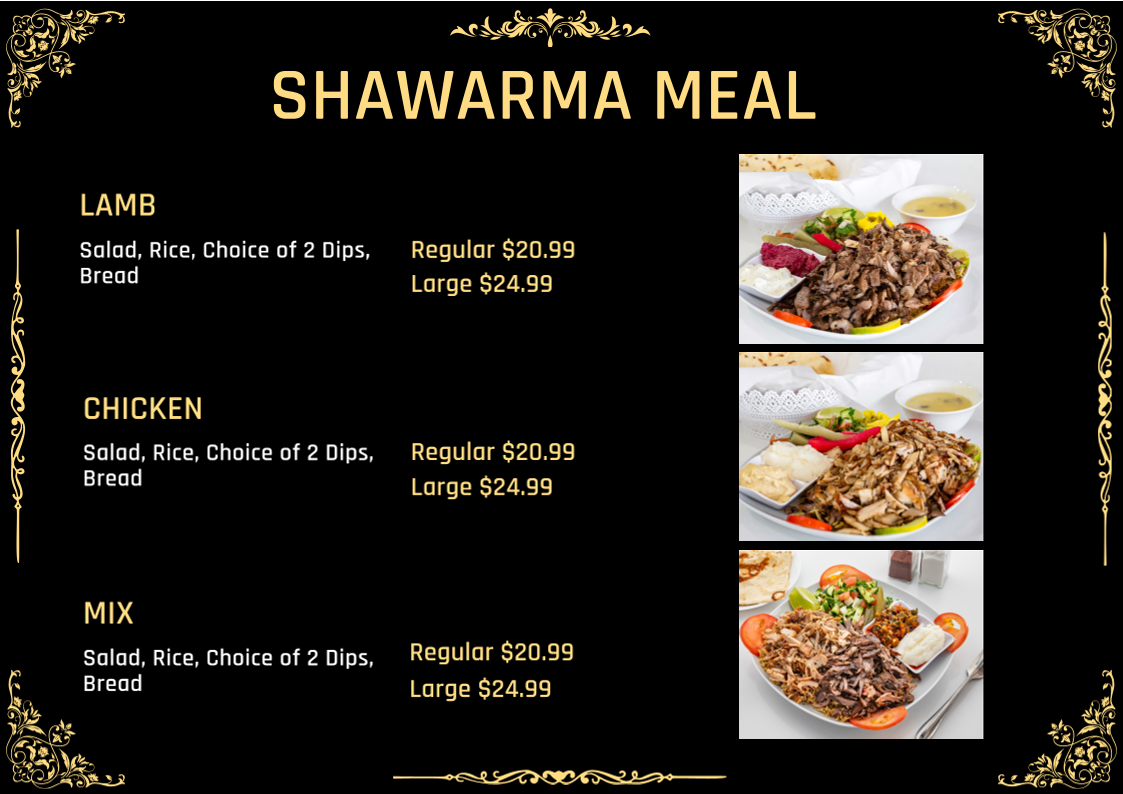 Menu, Ishtar Shawarma and Grill