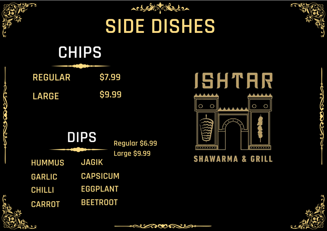 Menu, Ishtar Shawarma and Grill