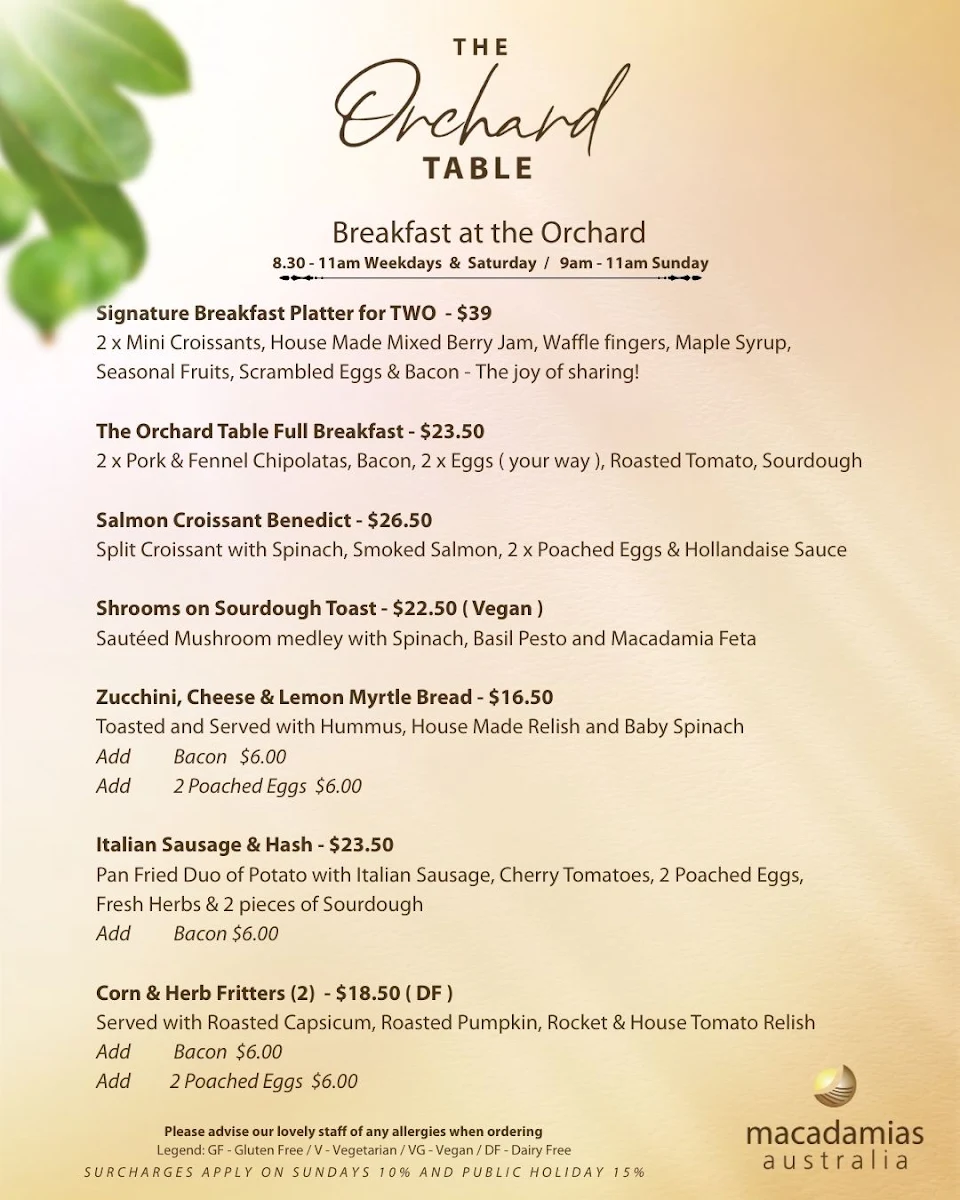 Menu, The Orchard Table