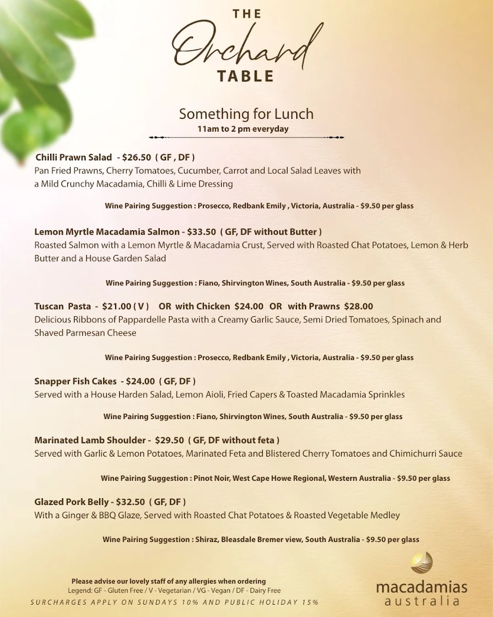 Menu, The Orchard Table