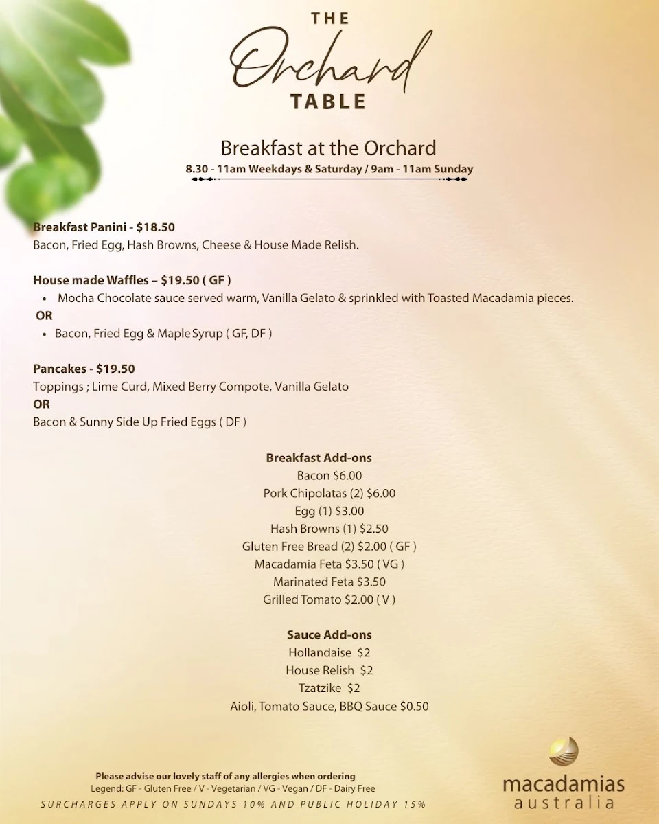 Menu, The Orchard Table