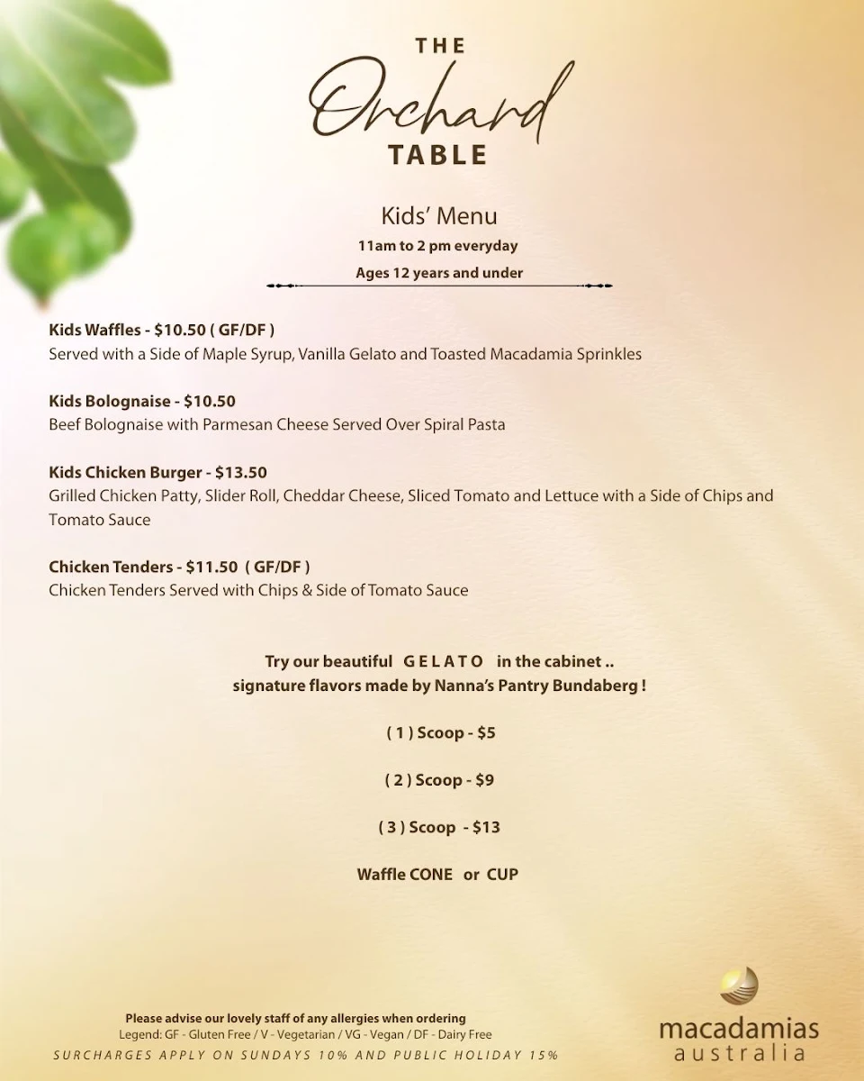 Menu, The Orchard Table