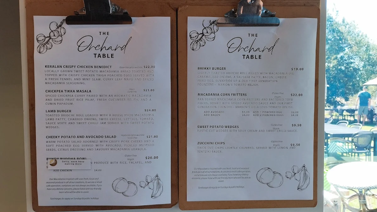Menu, The Orchard Table