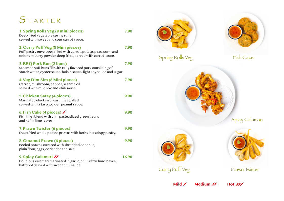 Menu, Yim Thai Gloucester