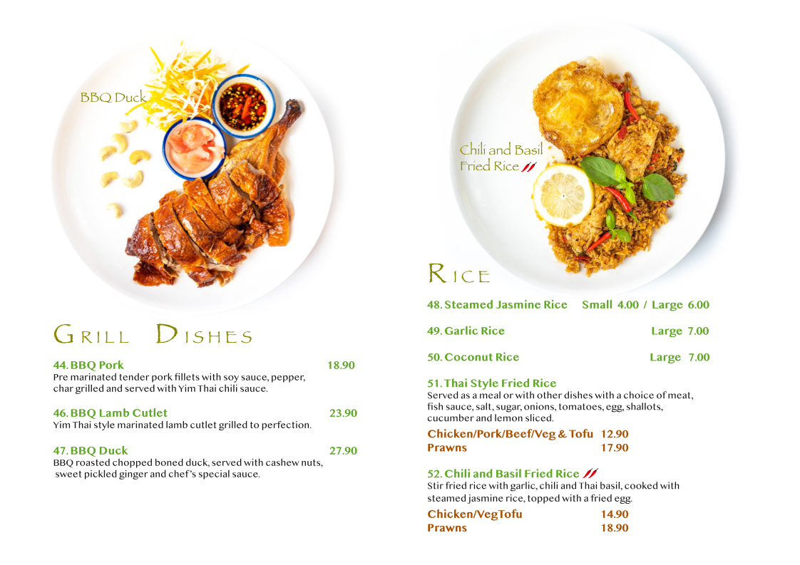 Menu, Yim Thai Gloucester