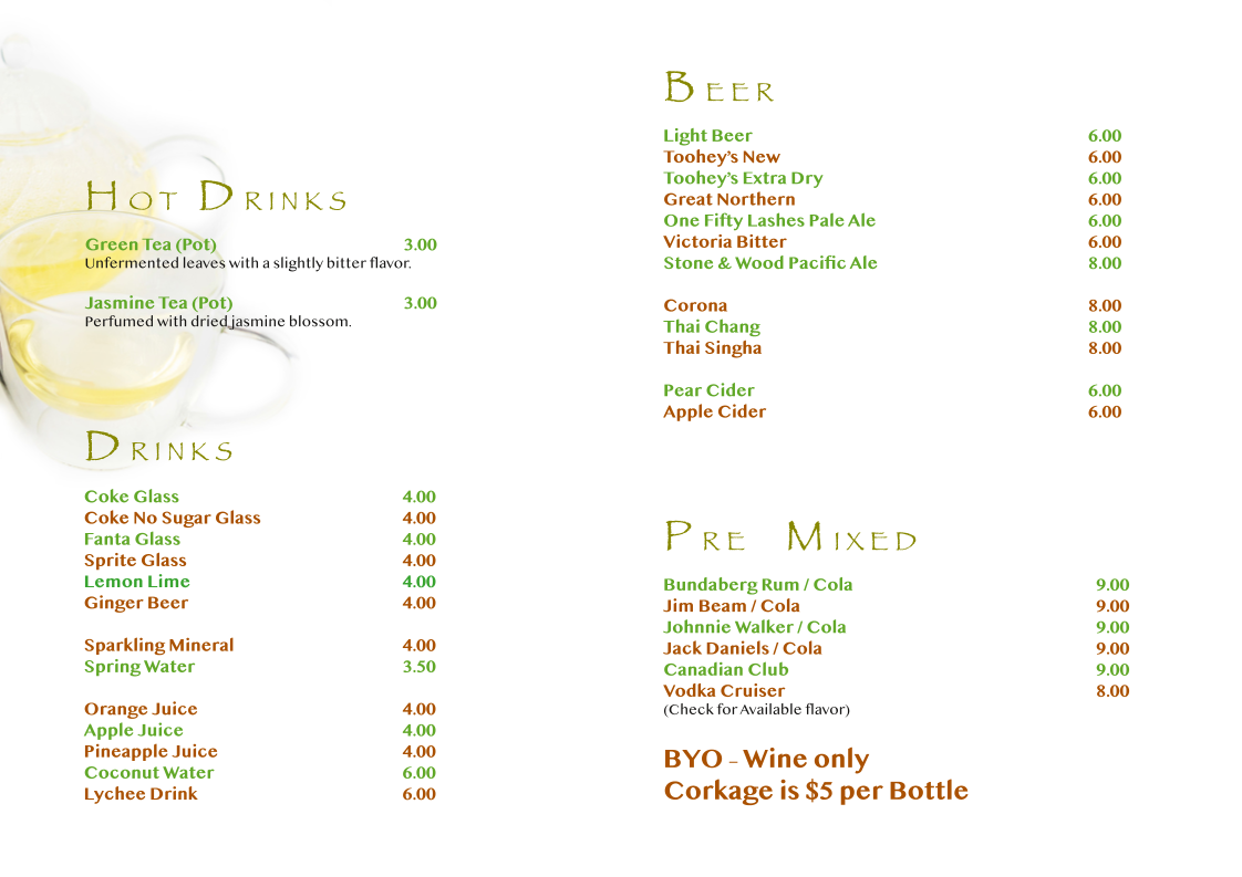 Menu, Yim Thai Gloucester