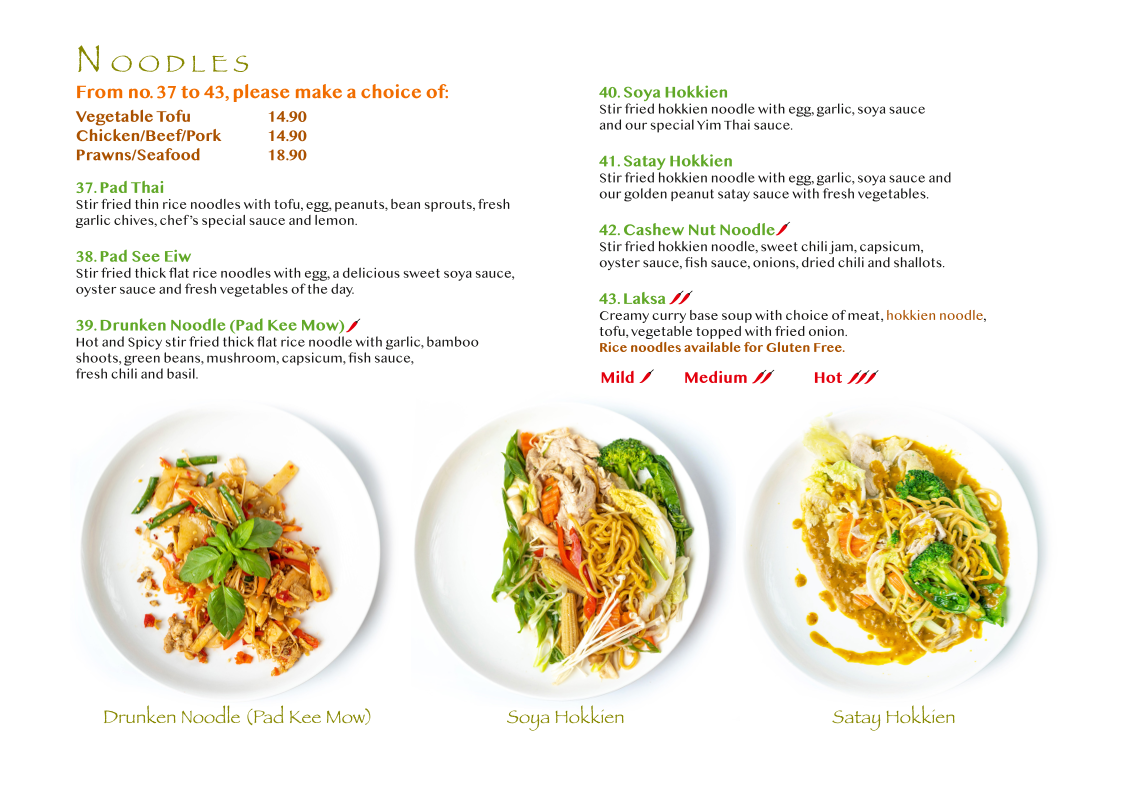 Menu, Yim Thai Gloucester
